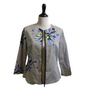 White Black Striped Floral Zip Up Teacher Jacket